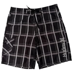 Hurley Board Shorts Mens 34 Black Plaid Swim Surf Shorts